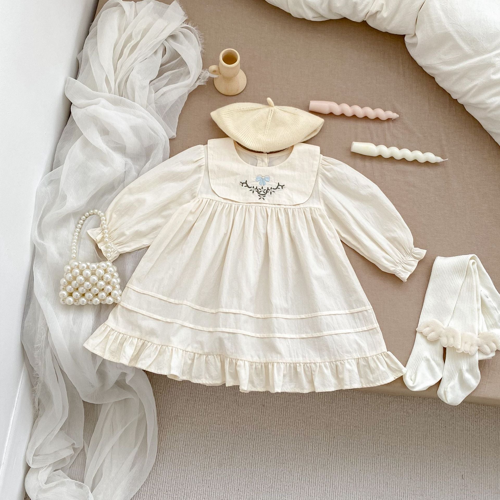 Arrival Autumn Baby Girls Long Sleeves Simple Embroidered Top and Bloomers Clothing Set / Dress-2