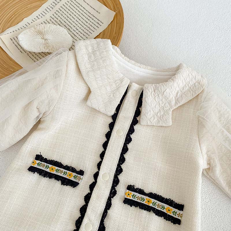 Autumn Crewneck Lace Design Princess Romper