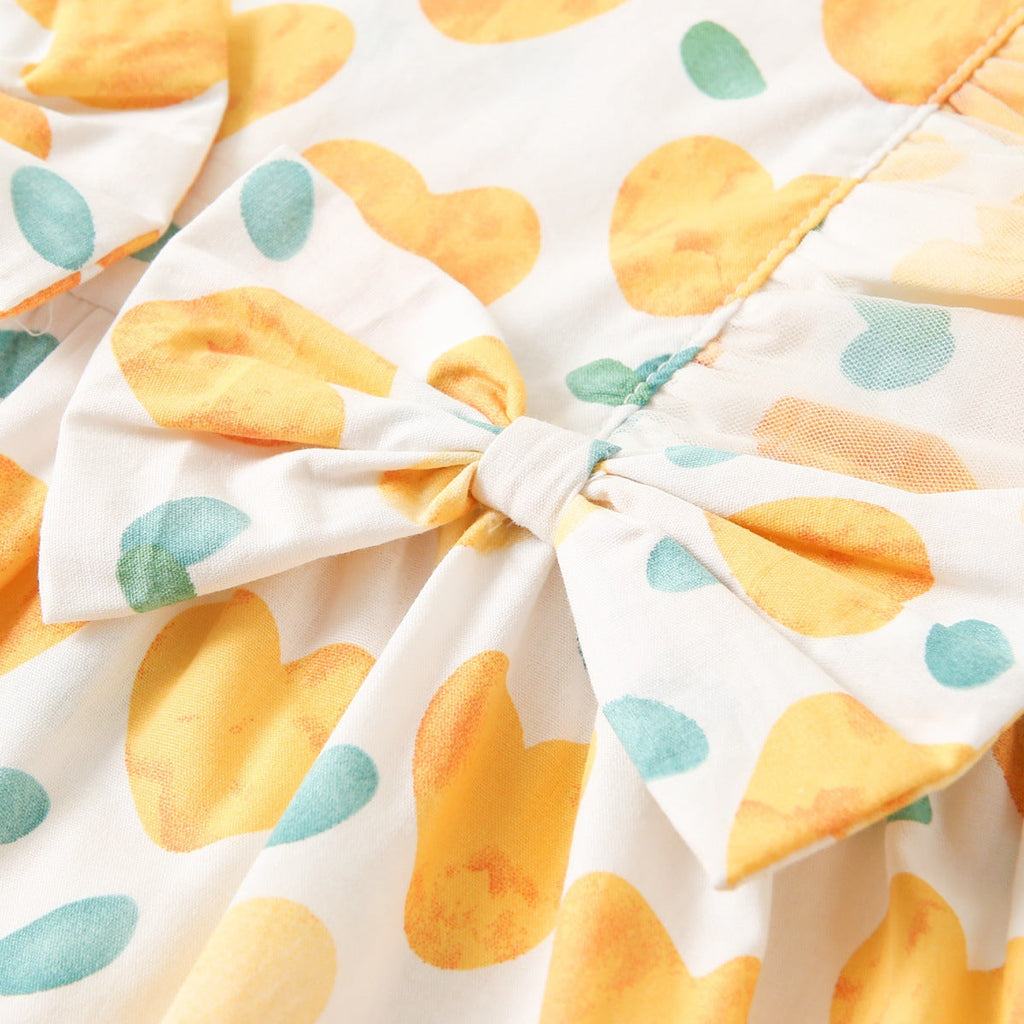 Summer Baby Girls Arrival Heart Pattern Double Bows Sleeveless Crew Neck Dress-4