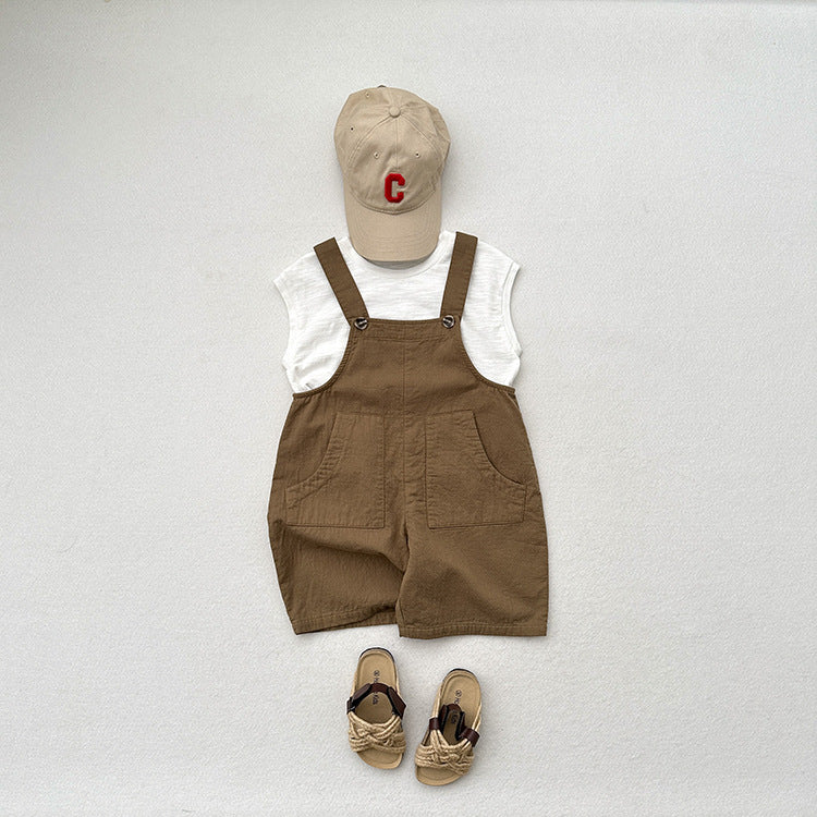 Arrival Summer Baby Kids Unisex Solid Color Cotton Overalls-4