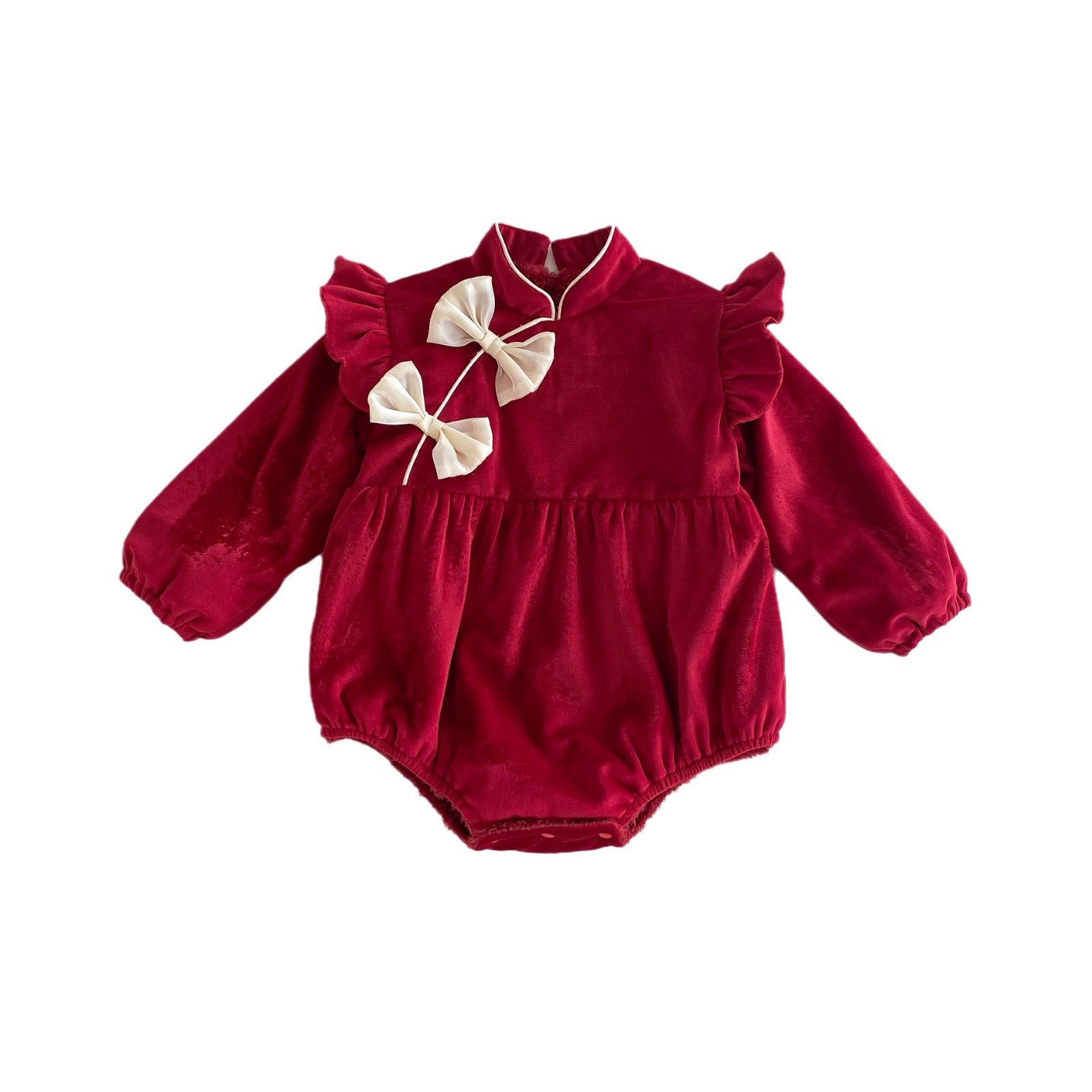 Autumn and Winter Arrival Baby Girls Long Sleeves Stand Collar Cozy Onesies Bodysuits-4