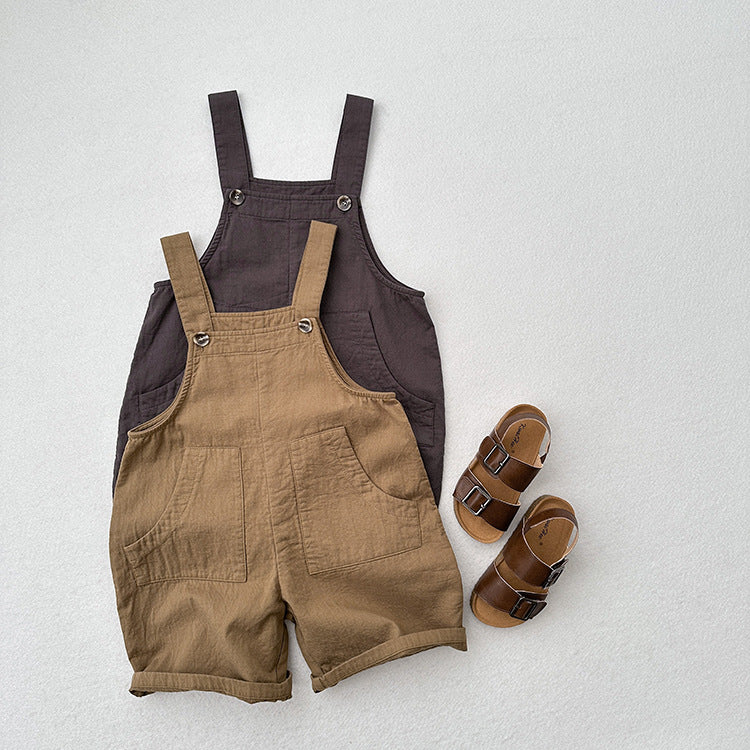 Arrival Summer Baby Kids Unisex Solid Color Cotton Overalls-0