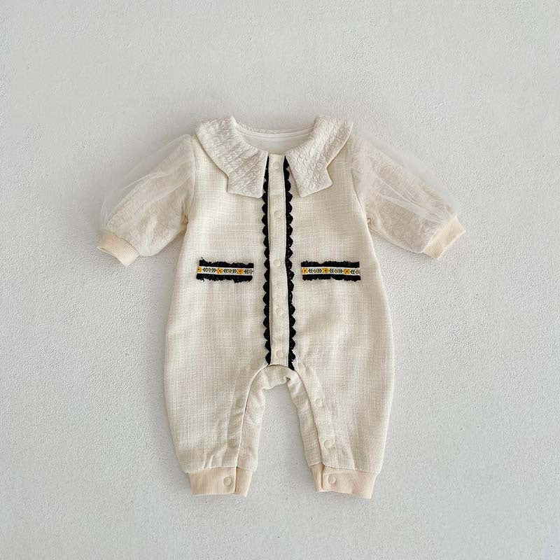 Autumn Crewneck Lace Design Princess Romper