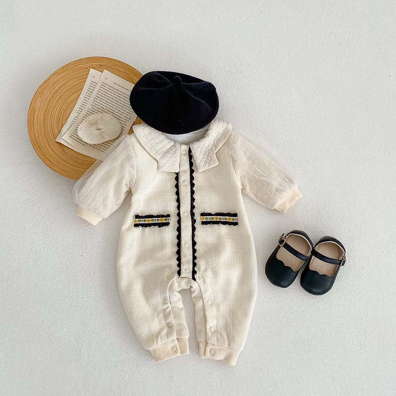 Autumn Crewneck Lace Design Princess Romper