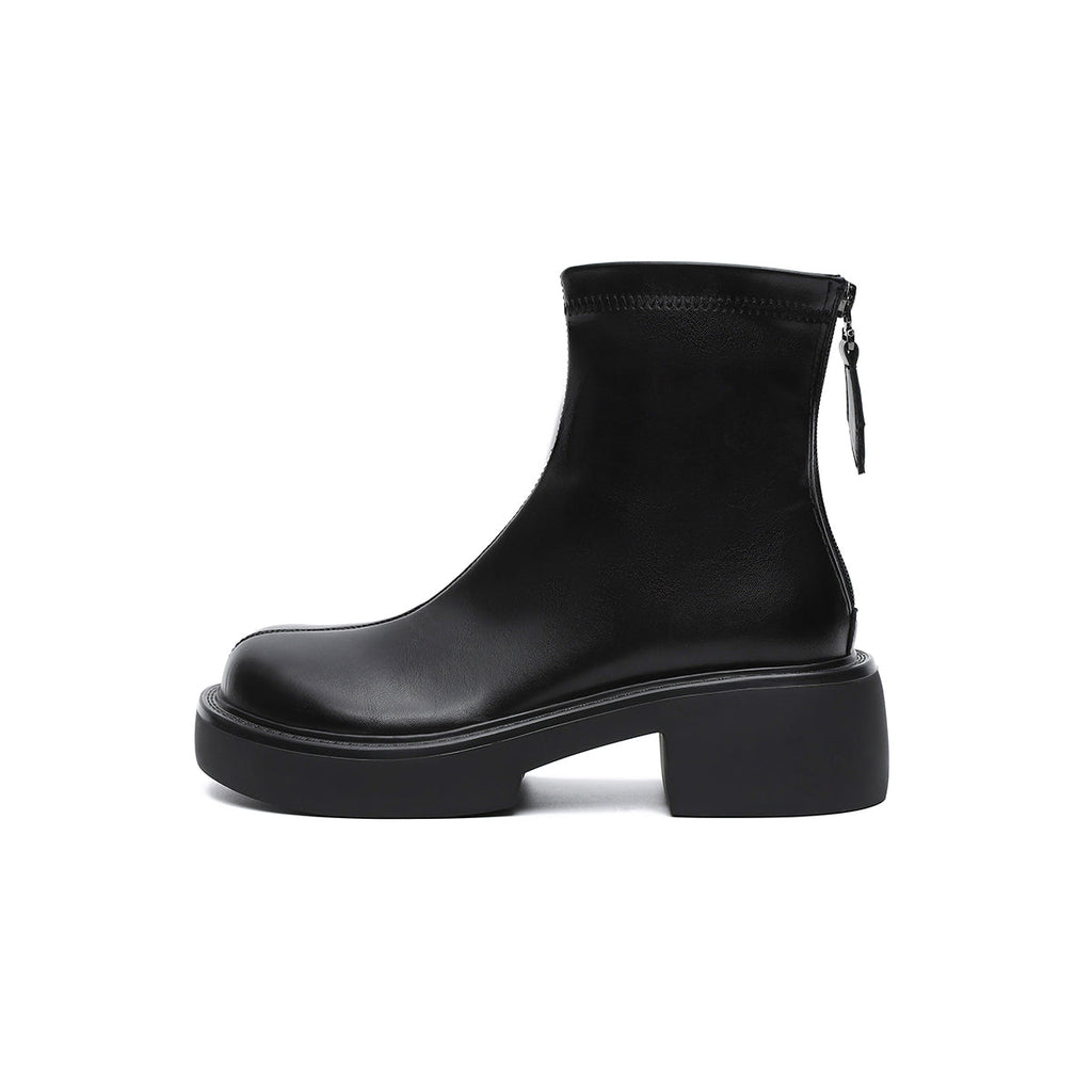 Zip-Up Chunky Leather Boots