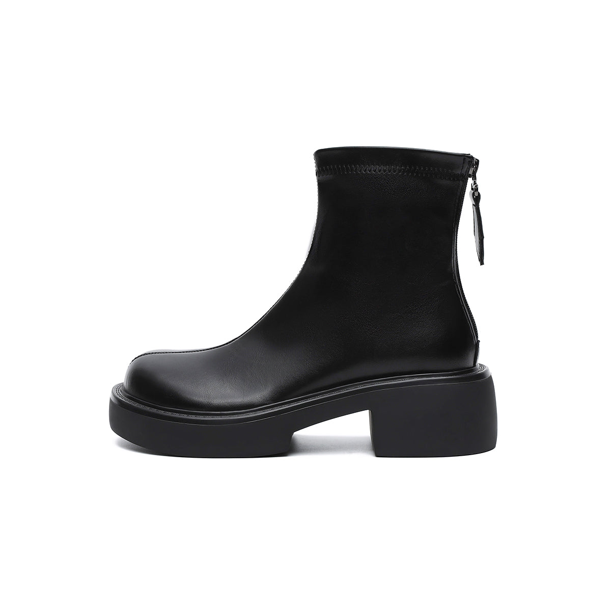 Zip-Up Chunky Leather Boots
